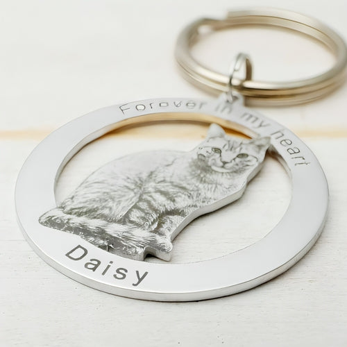 MemoryTag™ Personalized Photo Keyring — Custom Pet Portrait Keychain